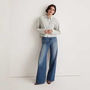 Madewell sage & cream cropped striped Oxford button-up NWT